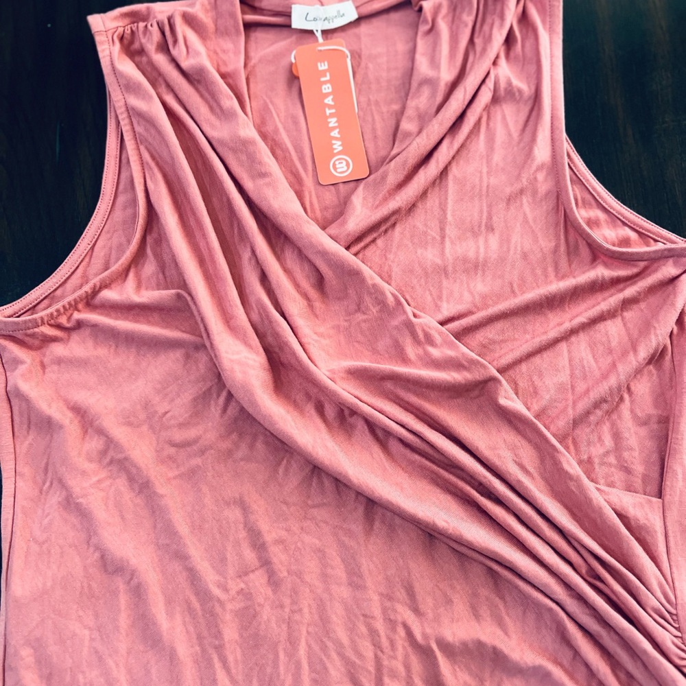 Loveappella Solid Wrap Front Sleeveless Top Blush XL